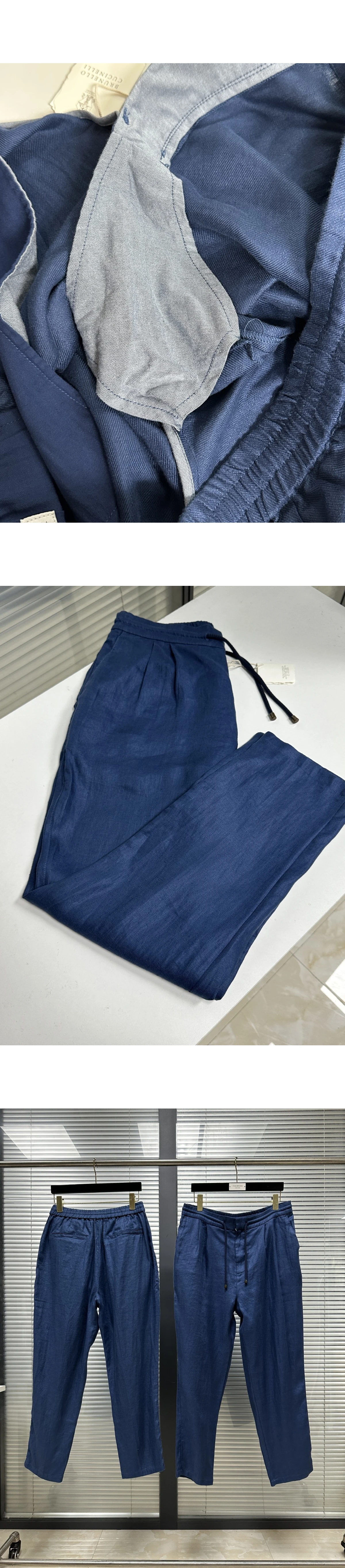 [Brunello Cucinelli] 브루넬로 쿠치넬리 드로스트링 & 이중 다트 가먼트다이 리넨 개버딘 팬츠 블루