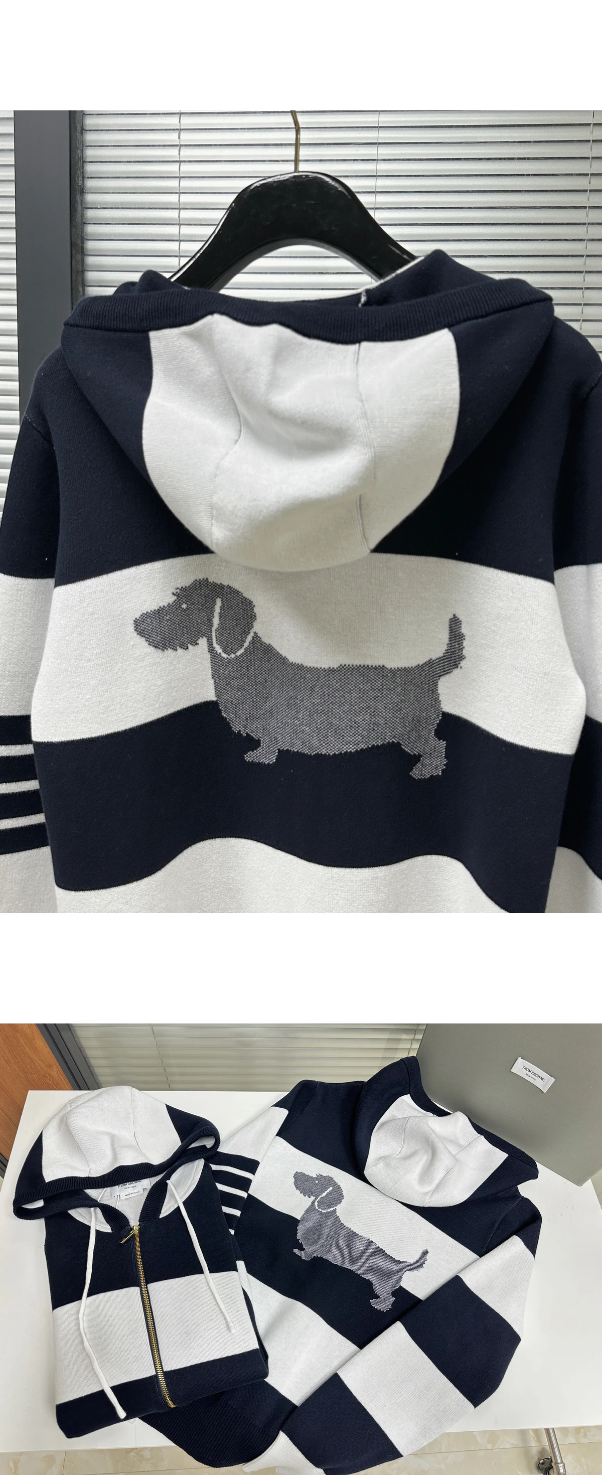 [THOM BROWNE] 톰브라운 헥터 4-바 럭비 집업 후디 네이비
