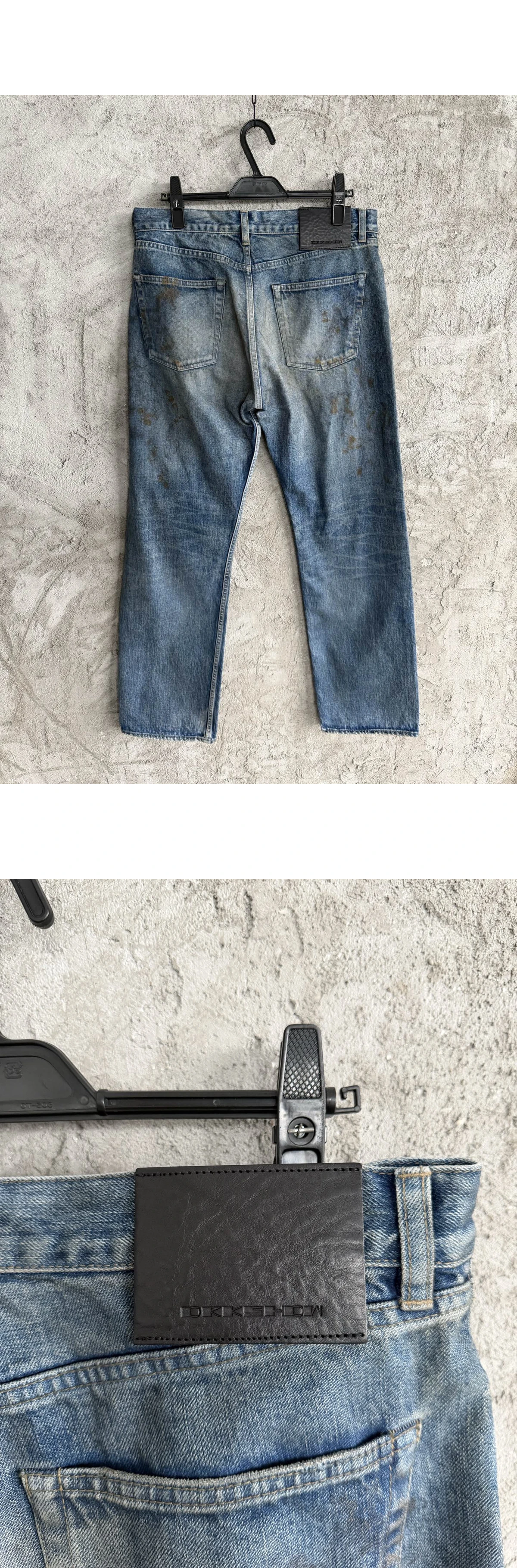 [RICK OWENS] 릭오웬스 디스트레스드 머드 워시드 바나나 슬림 진 블루