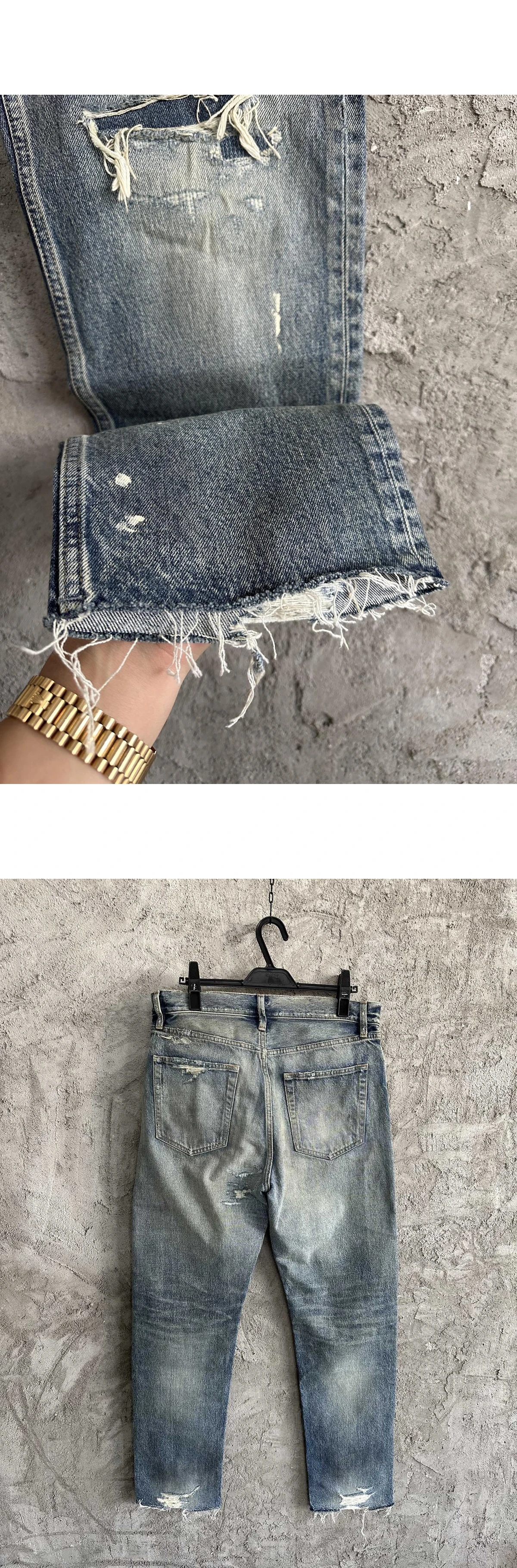 [FEAR OF GOD] 피어오브갓 디스트레스드 리페어 클래식 파이브 포켓 데님 진 인디고 블루
