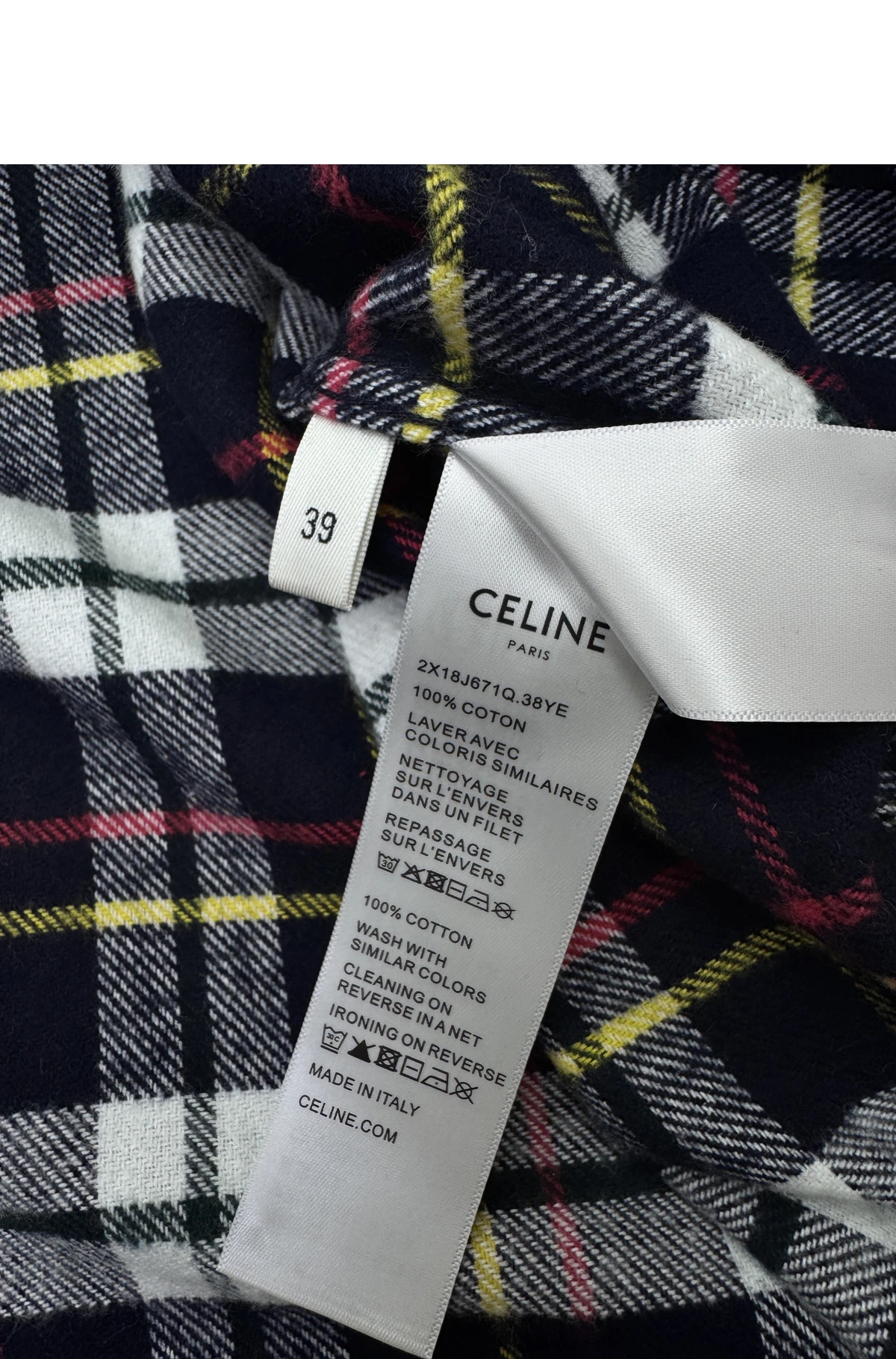 [CELINE] 셀린느 브러쉬드 체크 울 릴렉스드 셔츠 블루 화이트
