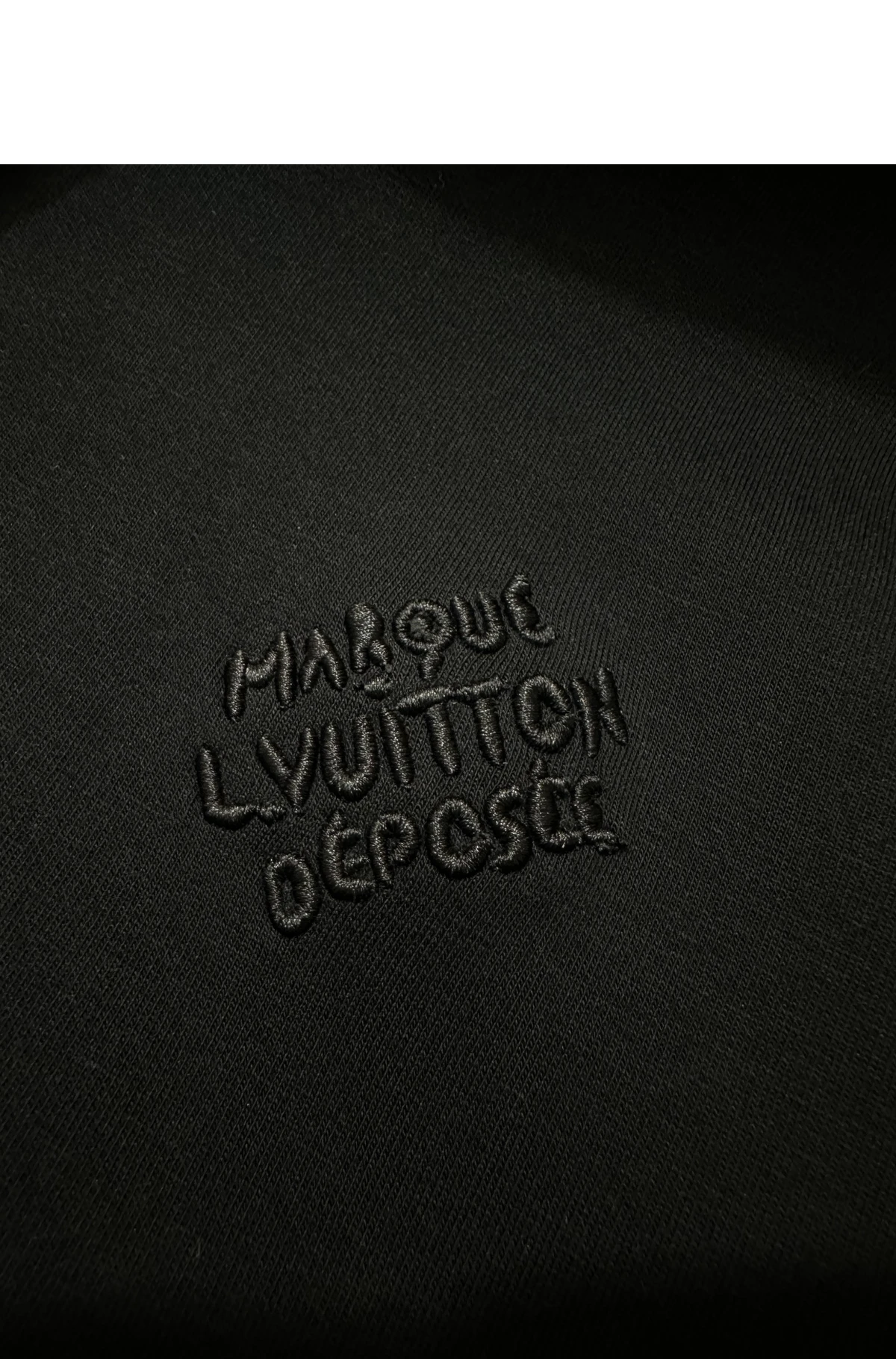 [LOUIS VUITTON] 루이비통 엠브로이더드 저지 집 스루 후디 캉가루 포켓 지퍼 클로저 블랙