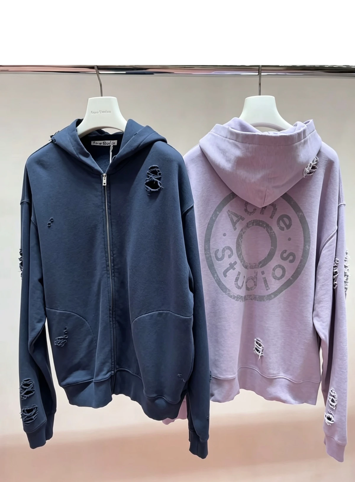 [ACNE STUDIOS] 아크네 스튜디오 디스트레스드 디테일 리벳 로고 프린트 후드 지퍼 스웨터