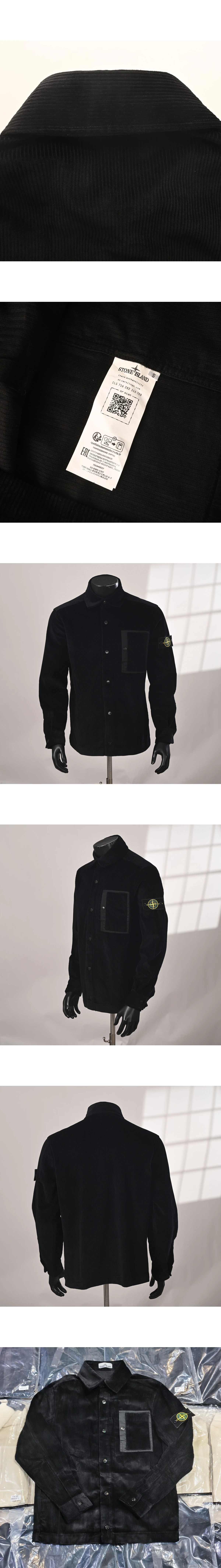 [STONE ISLAND] 스톤 아일랜드 체스트 포켓 오가닉 코튼 코듀로이 800 컴포트 핏 스냅 프론트 오버셔츠 블랙