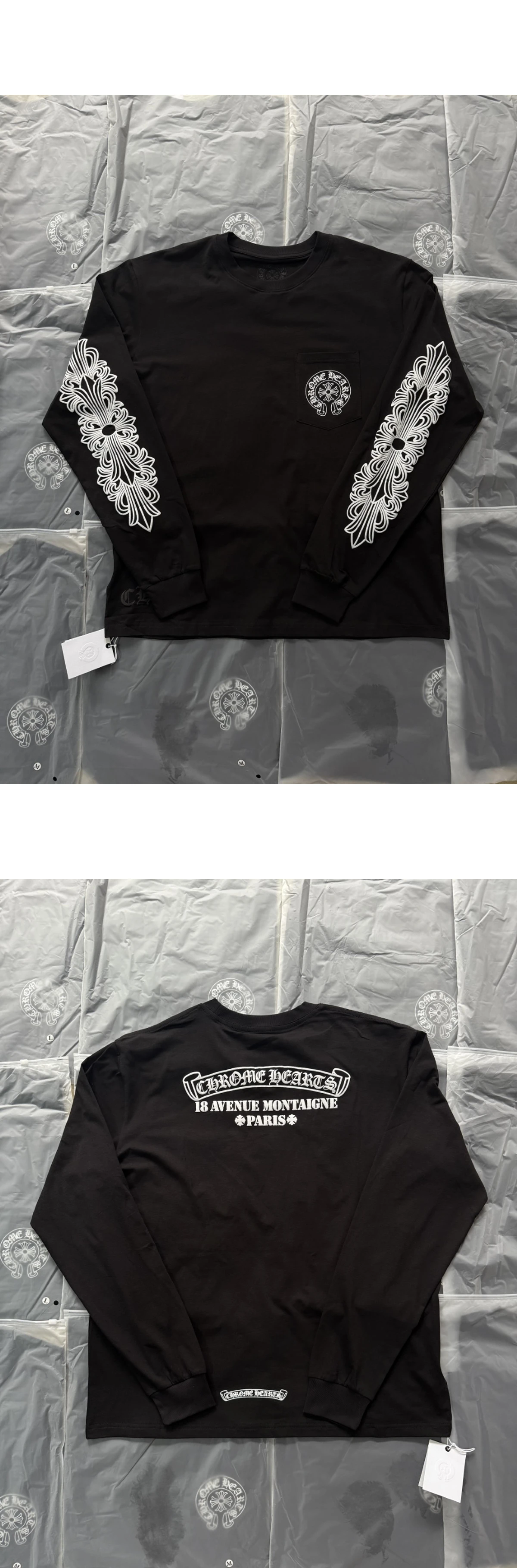 [CHROME HEARTS] 크롬하츠 파리 익스클루시브 몽테뉴 플로럴 포켓 롱 슬리브 티셔츠 블랙