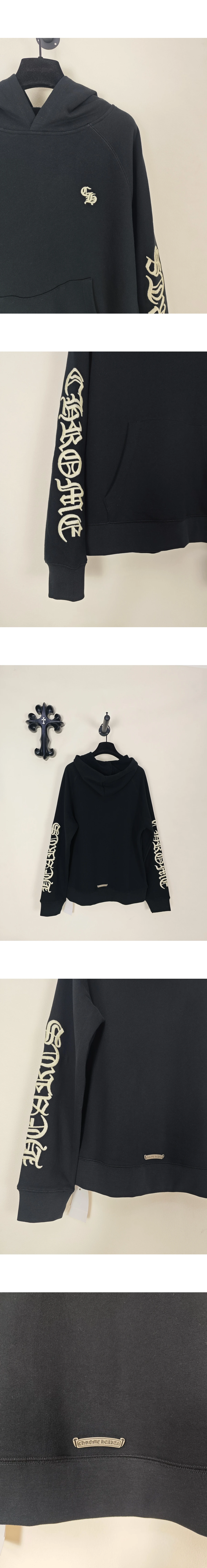 [CHROME HEARTS] 크롬하츠 CH 슬리브 레터링 엠브로이더리 라글란 풀오버 후디 블랙