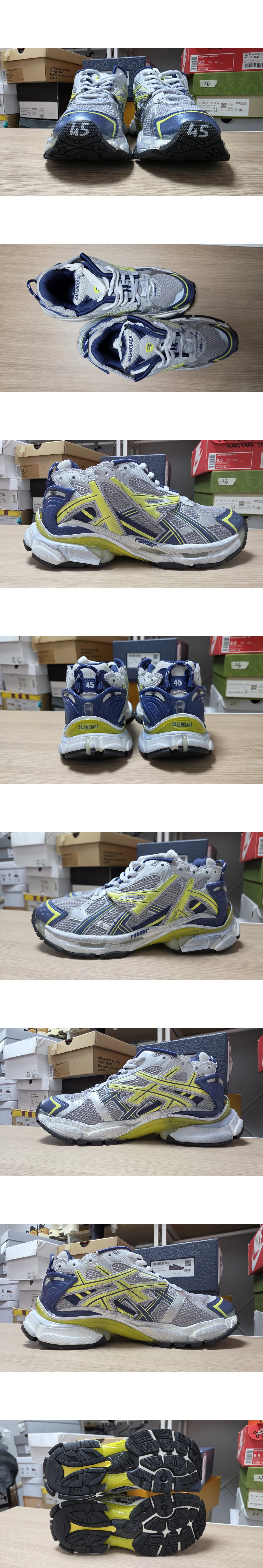 [BALENCIAGA] 발렌시아가 러너 스니커즈 그레이 화이트 블루 옐로우 (EU45 / 290)