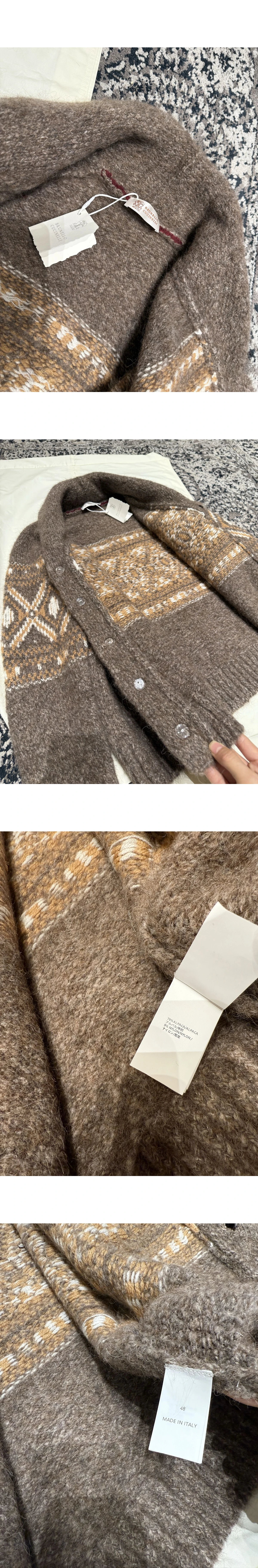 [BRUNELLO CUCINELLI] 브루넬로 쿠치넬리 지오메트릭 자카드 숄 칼라 가디건 브라운