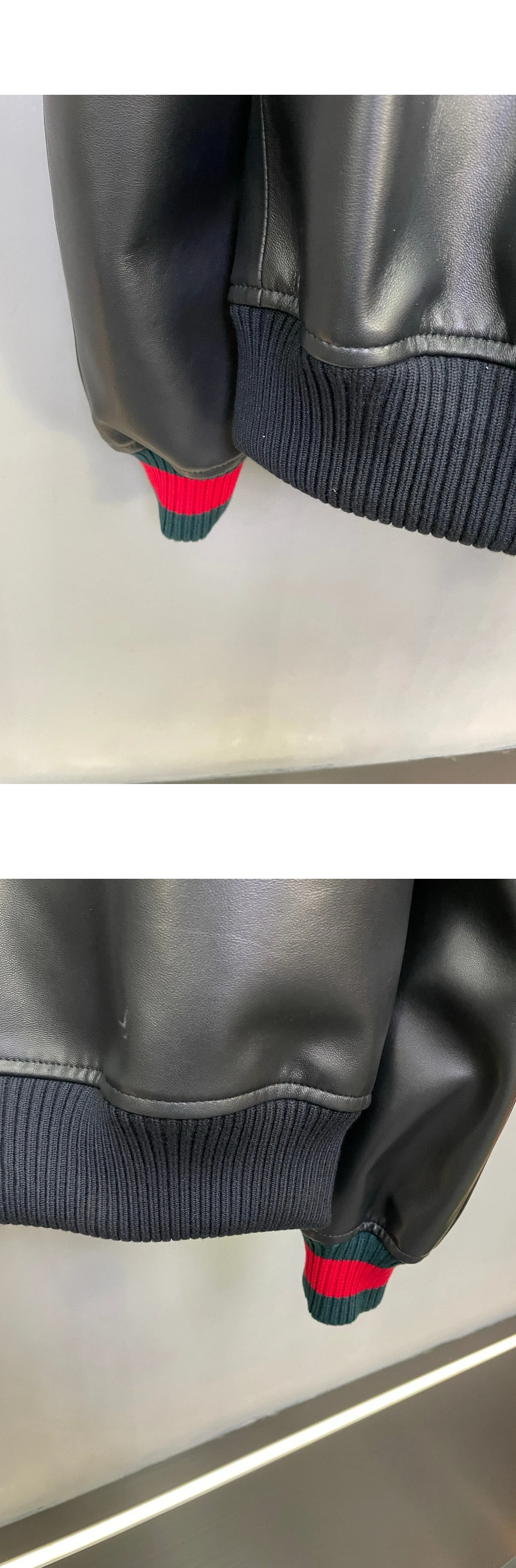 [GUCCI] 구찌 웹 디테일 레더 봄버 재킷 블랙
