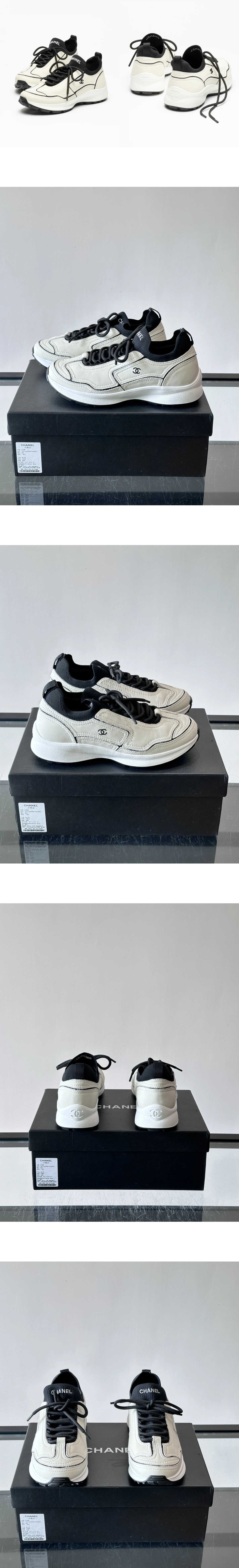[CHANEL] 샤넬 카프스킨 믹스드 파이버 스니커즈 아이보리/블랙 G47415B25461UC402