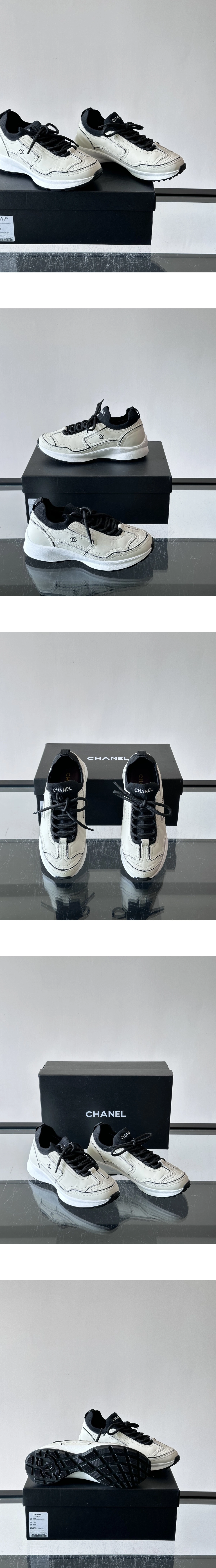 [CHANEL] 샤넬 카프스킨 믹스드 파이버 스니커즈 아이보리/블랙 G47415B25461UC402