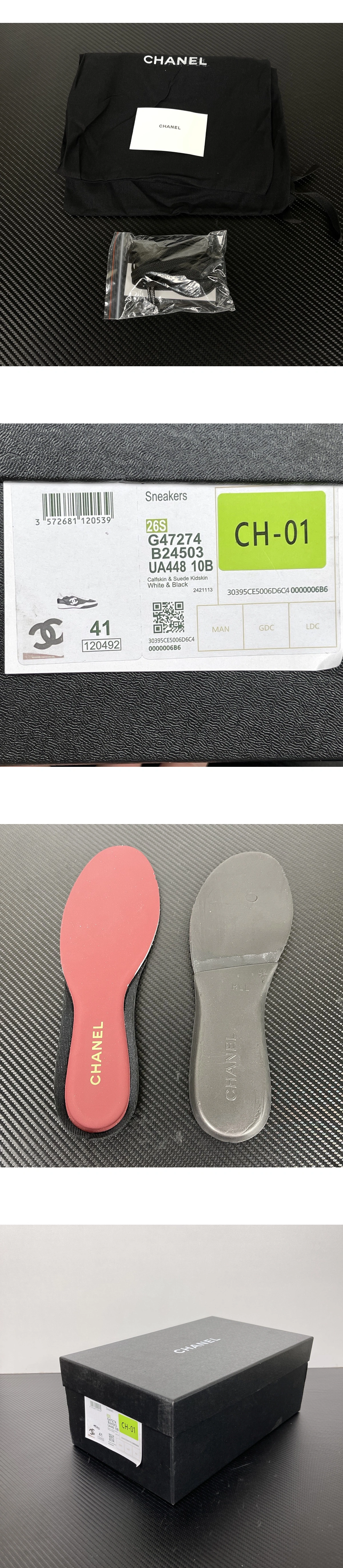 [CHANEL]샤넬 카프스킨 스웨이드 스니커즈 블랙/화이트 G47274-B24503-UA448 (MAX)