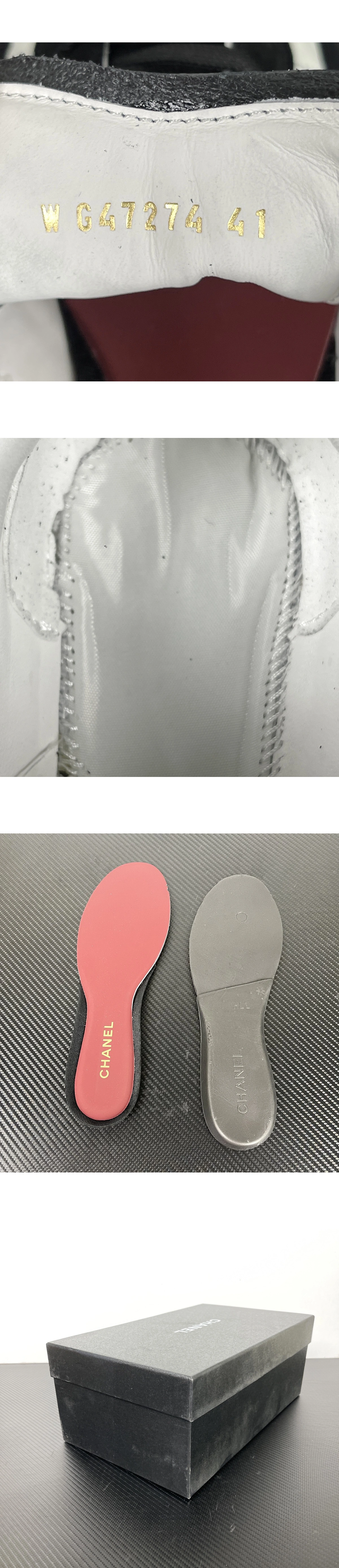 [CHANEL] 샤넬 카프스킨 스웨이드 스니커즈 화이트/블랙 G47274 B24503 UA447 (MAX)