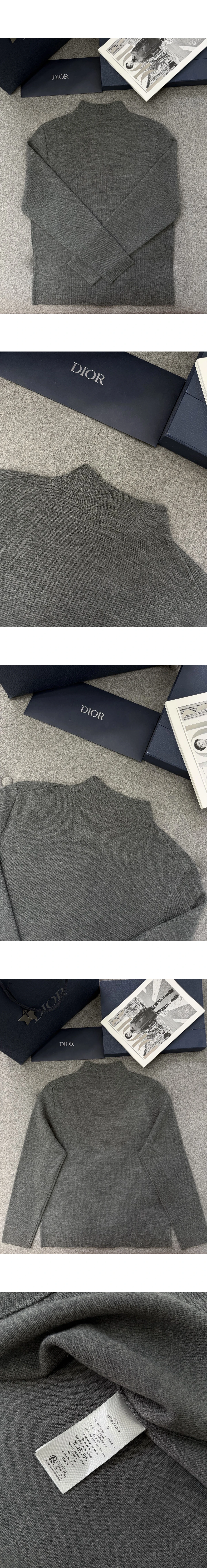 [DIOR] 디올 CD 아이콘 자수 모크넥 풀 지퍼 울 스웨터 가디건 그레이