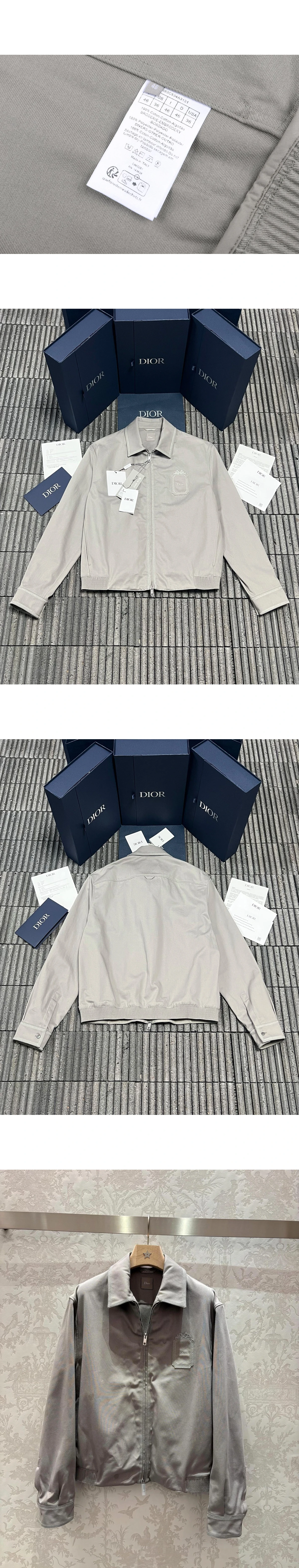 [DIOR] 디올 물뤼르 자수 코튼 개버딘 투웨이 지퍼 셔츠 재킷 그레이