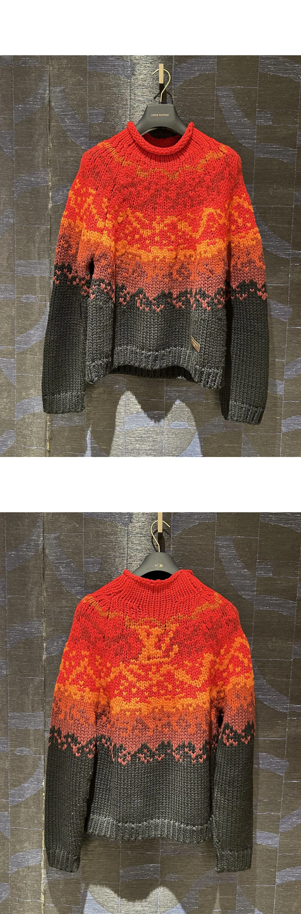 [LOUIS VUITTON] 루이비통 라바 자카드 울 하이 칼라 풀오버 니트 스웨터 라바 폴스 레드
