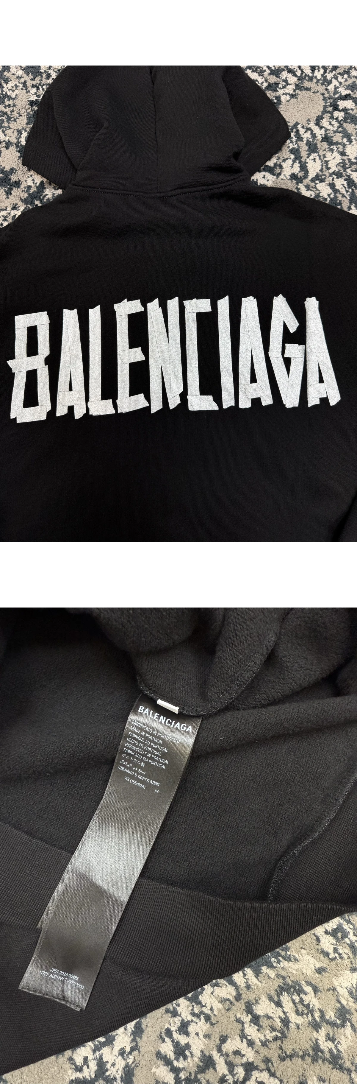 [BALENCIAGA] 발렌시아가 글리터 테이프 타입 지퍼 후디 블랙