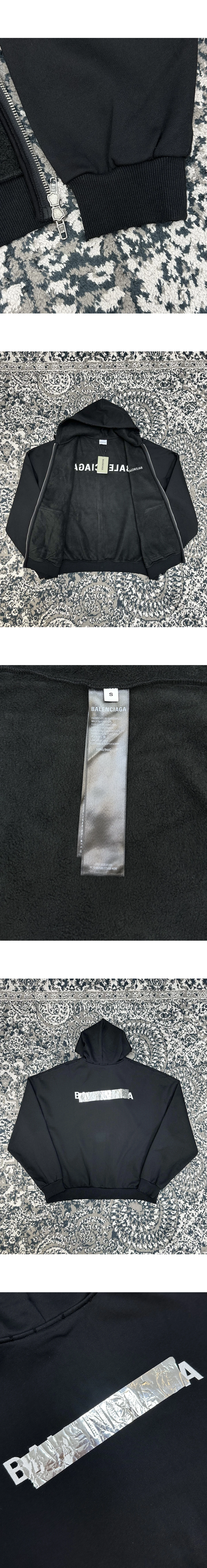 [BALENCIAGA] 발렌시아가 실버 테이프 백 라지 지퍼 후디 블랙