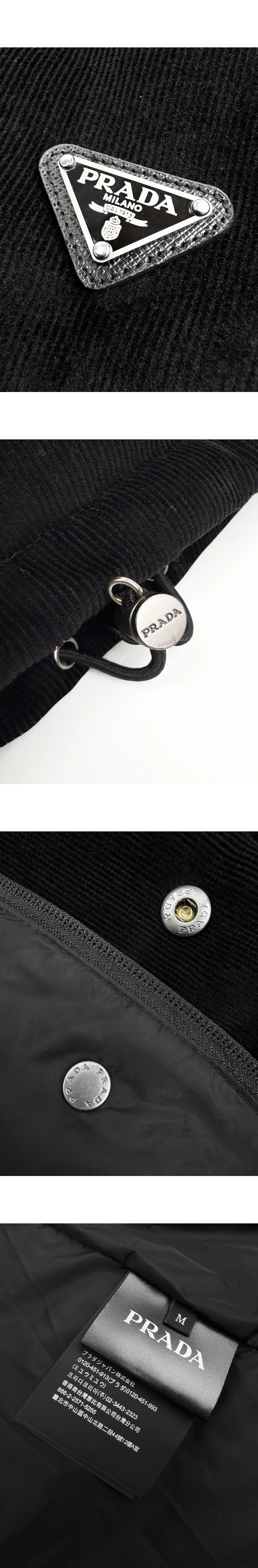 [PRADA] 프라다 트라이앵글 로고 코듀로이 디태처블 슬리브 다운 재킷 블랙