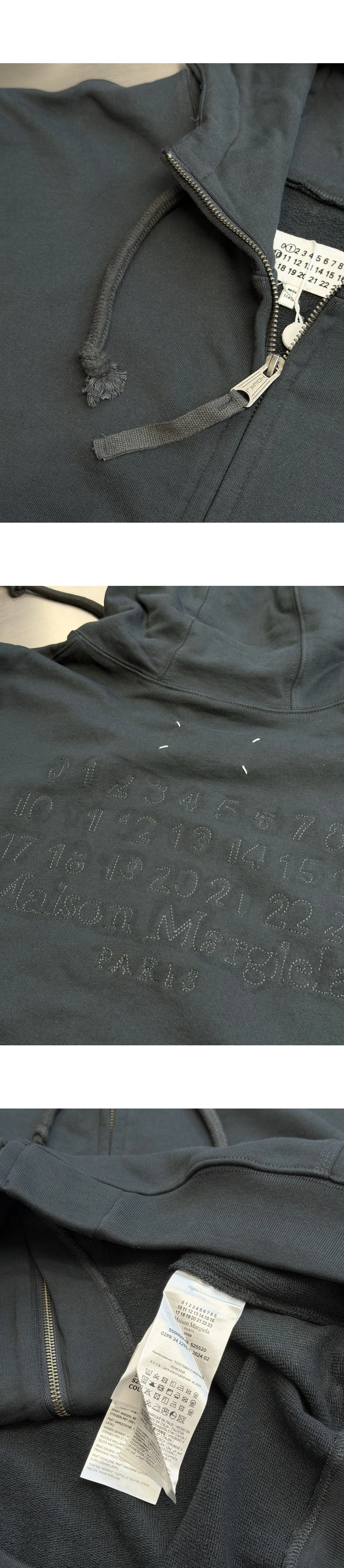 [MAISON MARGIELA] 메종 마르지엘라 백 로고 엠브로이더리 코튼 플리스 집업 후디 워시드 블랙