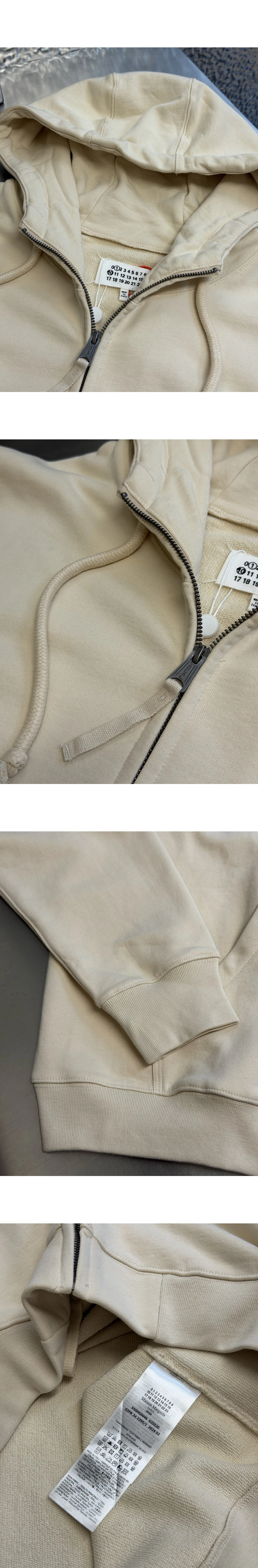 [MAISON MARGIELA] 메종 마르지엘라 백 로고 엠브로이더리 코튼 플리스 집업 후디 베이지