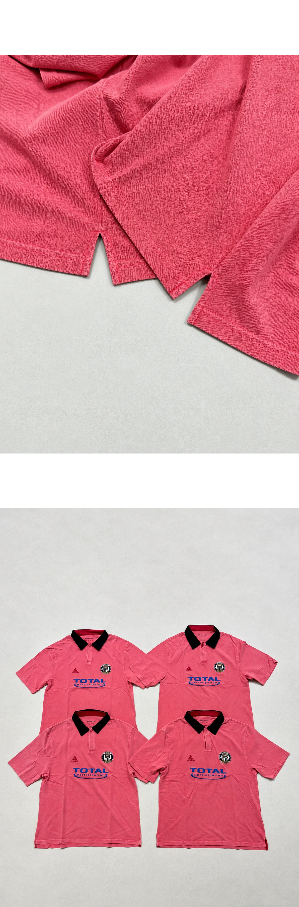 [MARTINE ROSE] 마틴 로즈 5/S 빈티지 워시드 스포츠 크레스트 로고 자수 그래픽 프린팅 배색 카라 반팔 폴로 셔츠 핑크