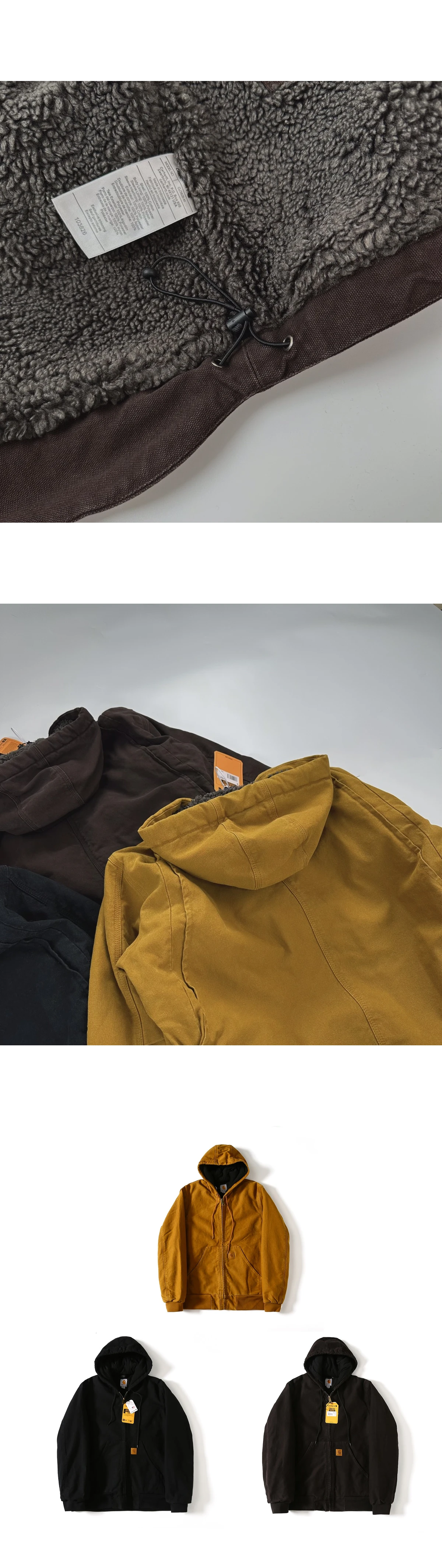 [CARHARTT] 칼하트 J130 레더 패치 샌드스톤 덕 캔버스 액티브 보아 플리스 후드 자켓