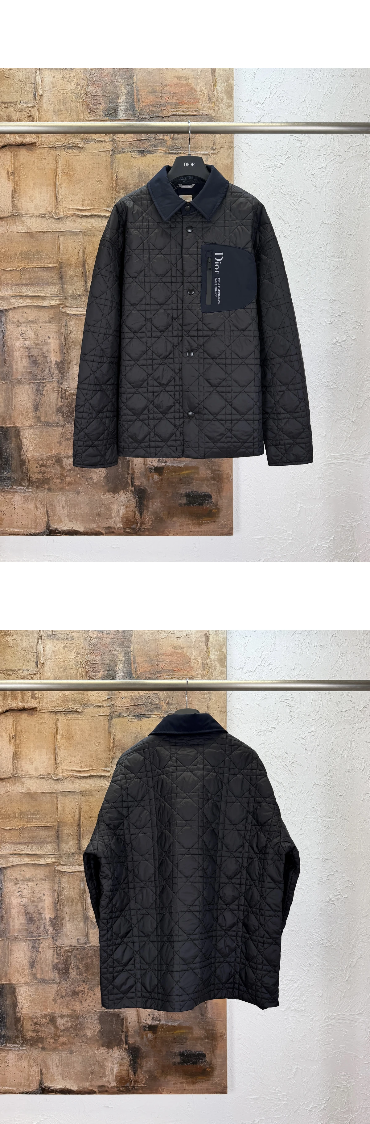 [DIOR] 디올 알프스 까나쥬 퀼팅 콘트라스트 카라 블루종 자켓 블랙