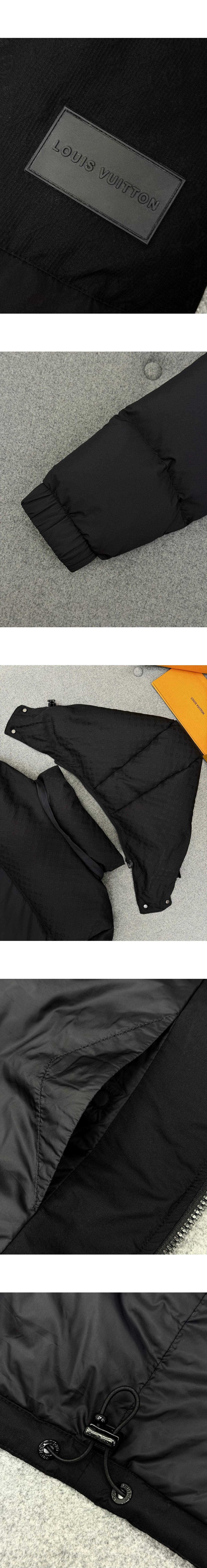 [LOUIS VUITTON] 루이비통 모노그램 엠보스 요크 후드 다운 블루종 패딩 자켓 블랙