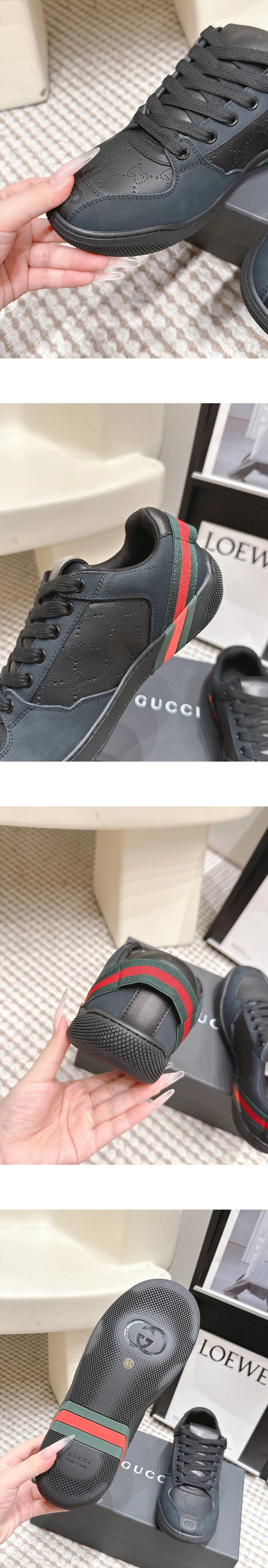 [GUCCI] 구찌 Screener 스크리너 GG레더 스니커즈 블랙 A006VDAAHAV1077