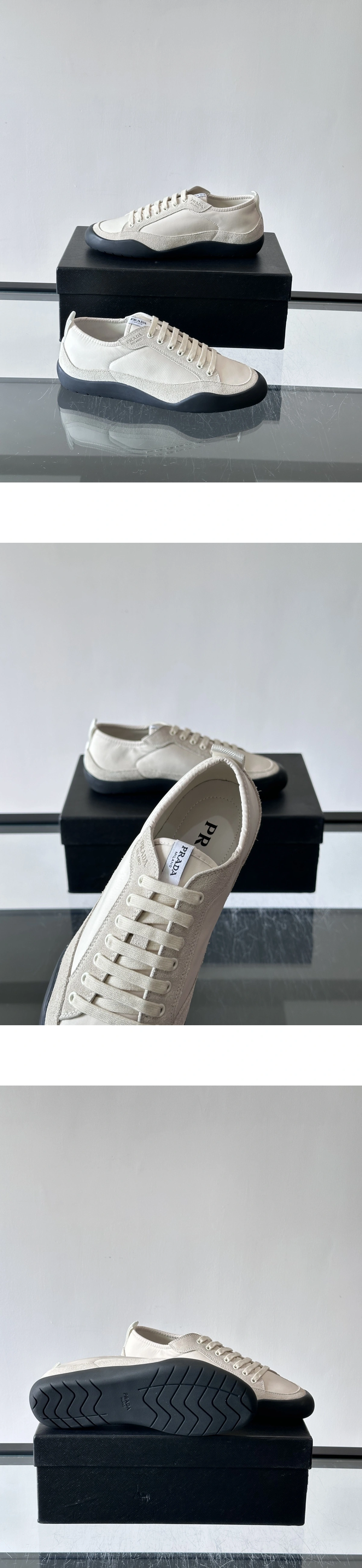[PRADA] 프라다 Speedrock 스피드락 리나일론 스웨이드 스니커즈 아이보리